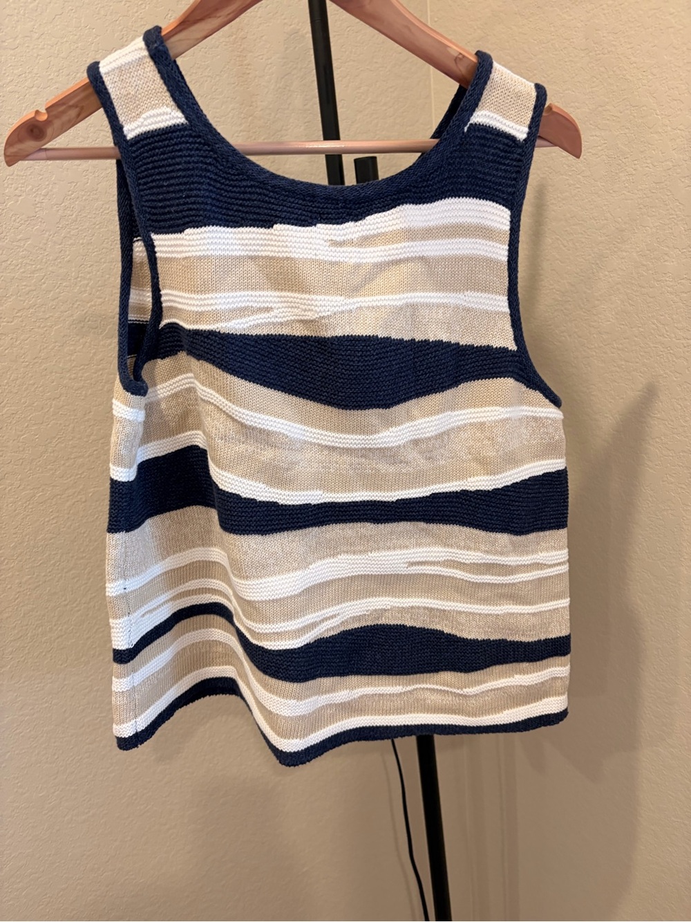 NIC+ZOE Navy, White & Tan Striped Knit Tank Top